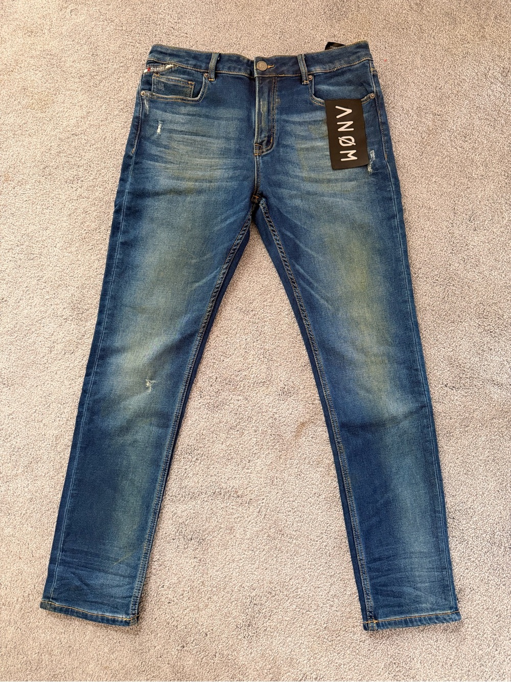 ANOM Denim Alex D Jogger Jeans Size 36 Vintage Blue Wash Distressed NWT